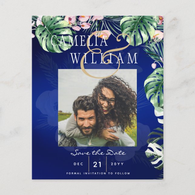 LeahG Tropical Blue Green Pink Floral Wedding Flyer (Front)