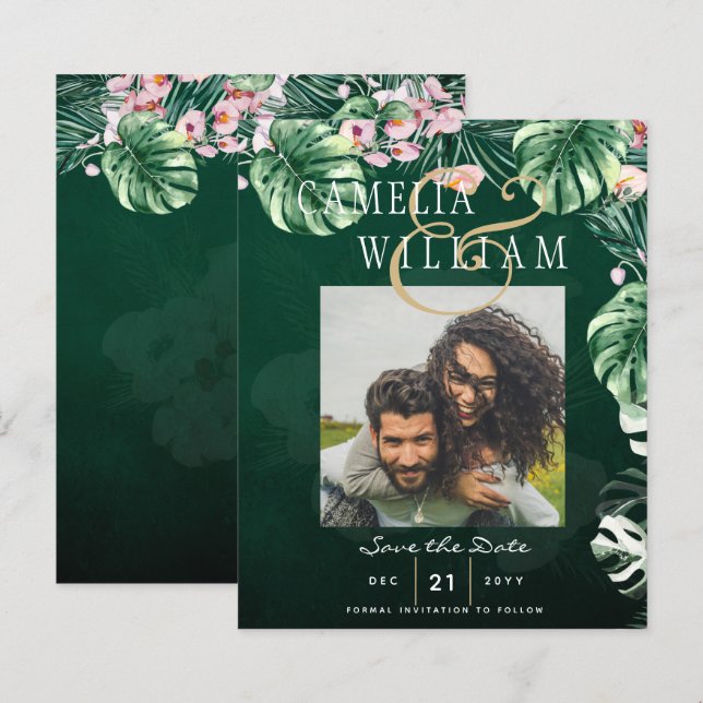 LeahG Tropical Green Pink Botanical Wedding (Front/Back)
