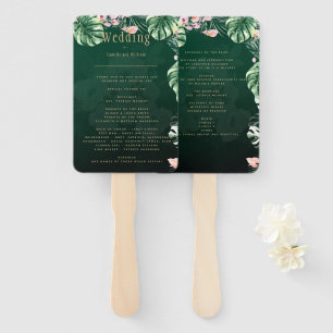 LeahG Tropical Green Pink Botanical Wedding Hand Fan