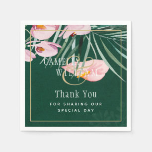 LeahG Tropical Green Pink Botanical Wedding Napkins