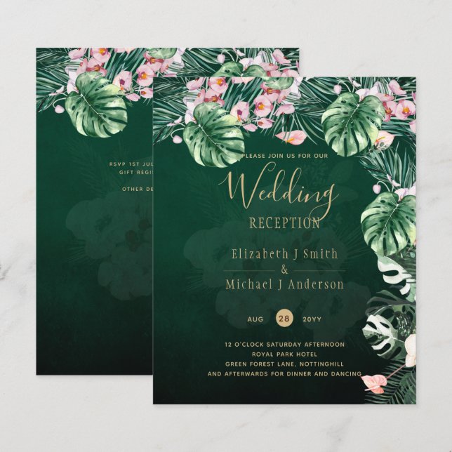 LeahG Tropical Green Pink Floral Leaf Wedding (Front/Back)