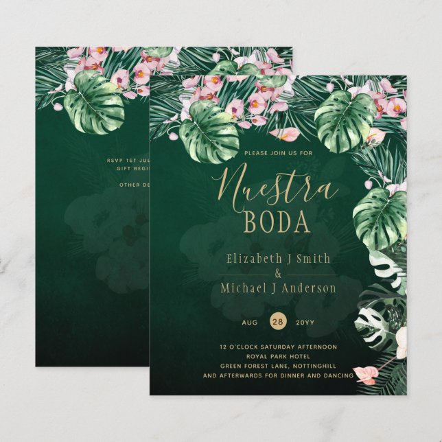 LeahG Tropical Green Pink Floral Leaf Wedding (Front/Back)