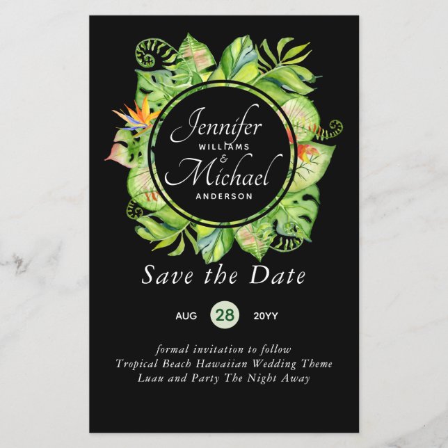 LeahG Tropical Leaves Beach Wedding Save the Date (Front)
