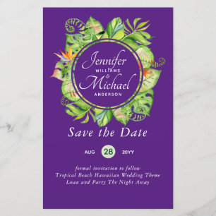 LeahG Tropical Leaves Beach Wedding Save the Date