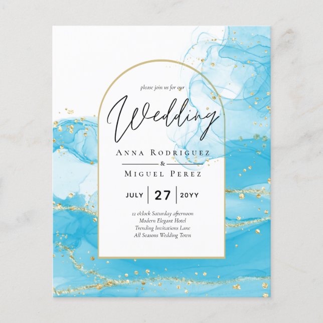 LeahG Turquoise Gold Aqua Blue Wedding INVITE Flyer (Front)