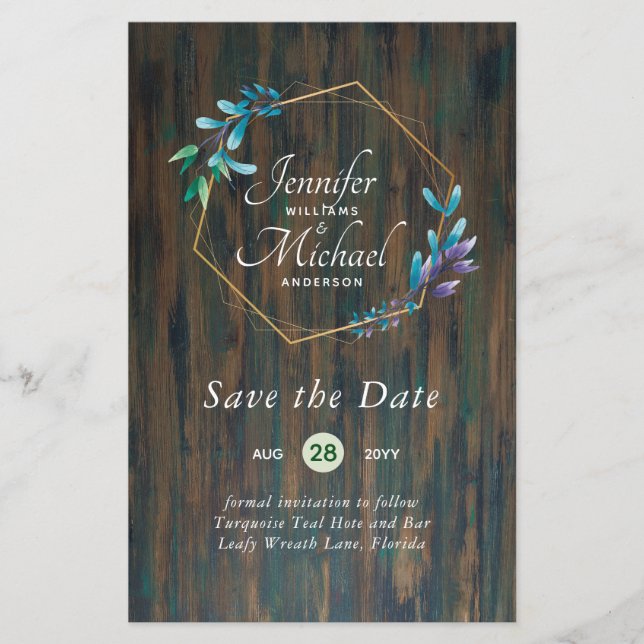 LeahG Watercolor Leaves Modern Save Date Wedding (Front)