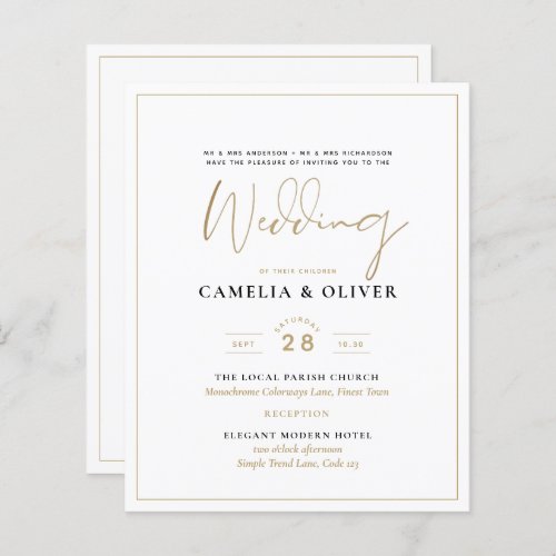 LeahG White Gold Classic Typography Wedding Invite