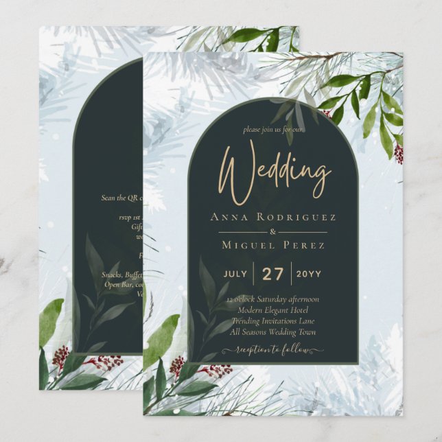LeahG Winter Wedding Aqua Blue Green INVITE (Front/Back)