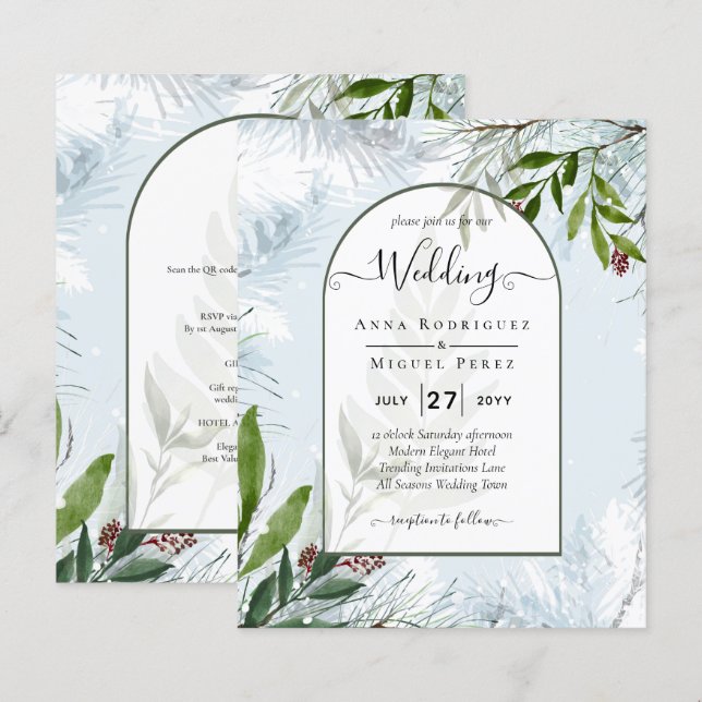 LeahG Winter Wedding Aqua Blue Green INVITE (Front/Back)