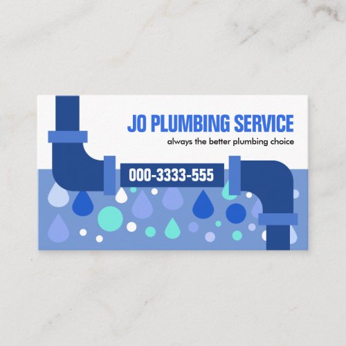 Leaking Blue Pipe Water Drops Plumbing Contractor Business Card