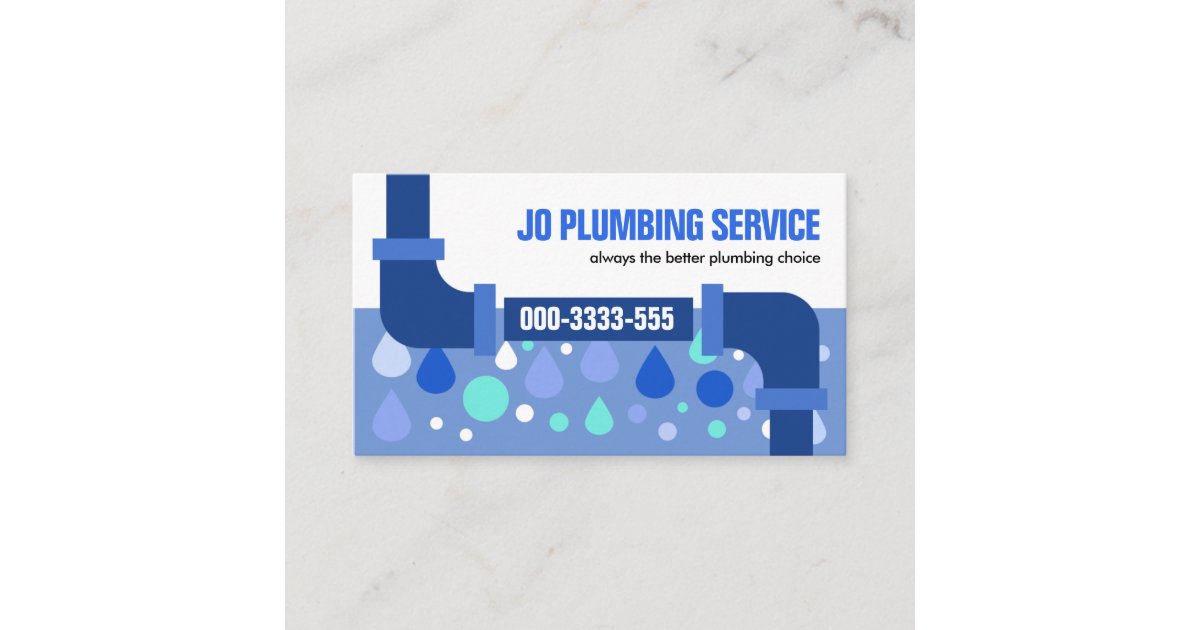 Leaking Blue Pipe Water Drops Plumbing Contractor Business Card Zazzle