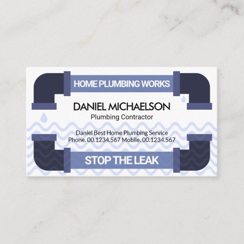 Leaking Blue Piping Frame Flooded Basement Plumber Business Card
