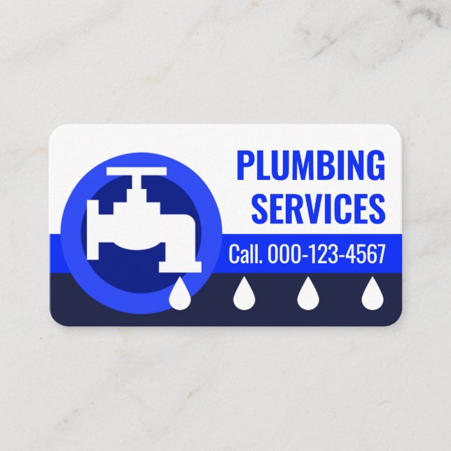 Leaking Faucet Blue Water Waves Business Card (Front)