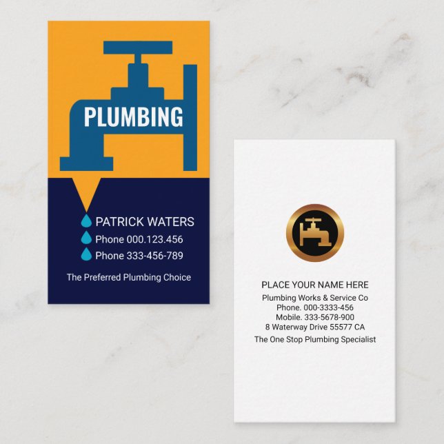 Leaking Faucet Waterdrops Plumbing Business Card (Front/Back)
