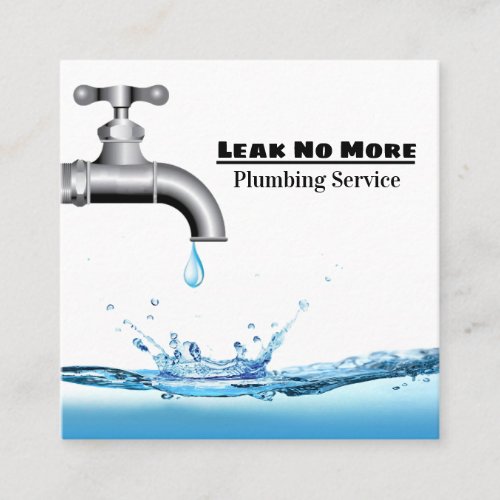 Leaking Pipe Water Splash Plumbing Service Square Business Card