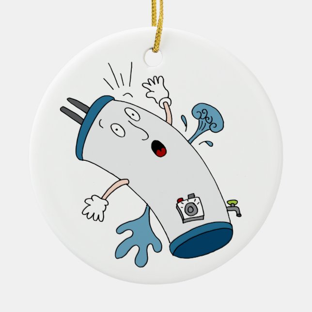 Leaking Water Heater Cartoon Ceramic Ornament (Front)