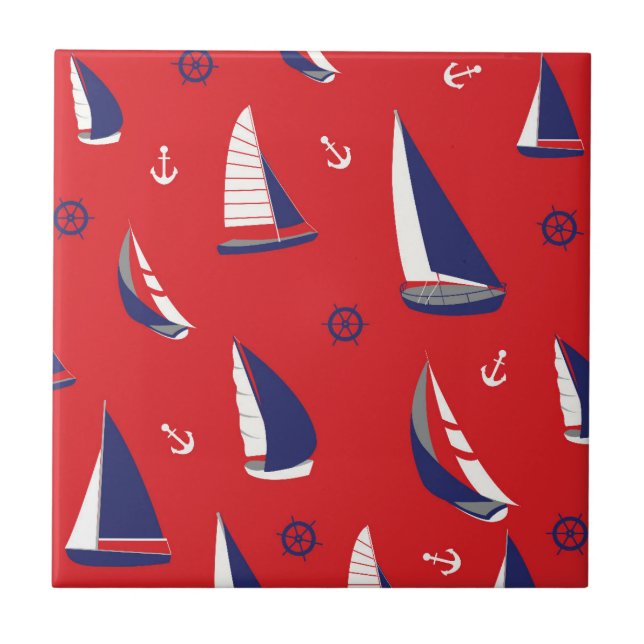 Lean Sailboat Pattern Ceramic Tile (Front)