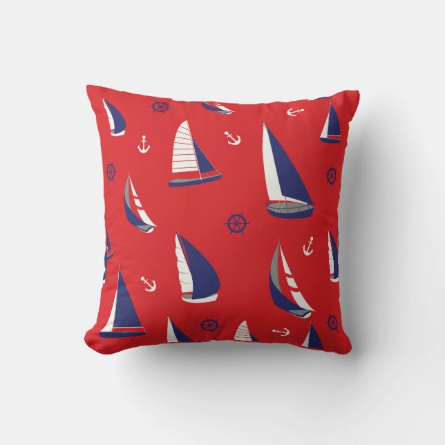 Lean Sailboat Pattern Throw Pillow (Front)