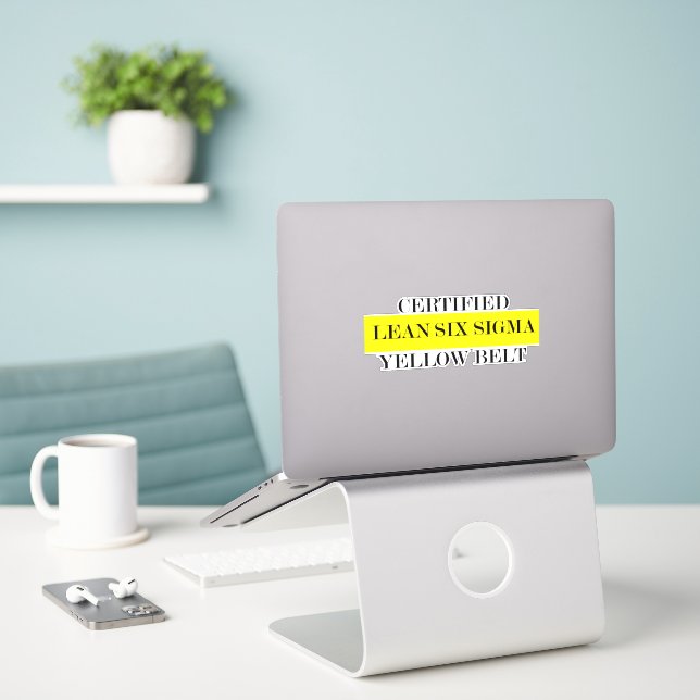 Lean Six Sigma Yellow Belt Sticker (Laptop On Desk)