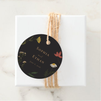 Leander Wildflower Black Wedding Favor Tags