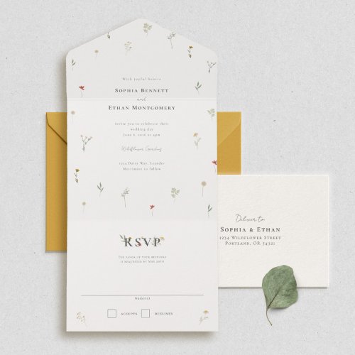 Leander Wildflower Wedding All In One Invitation