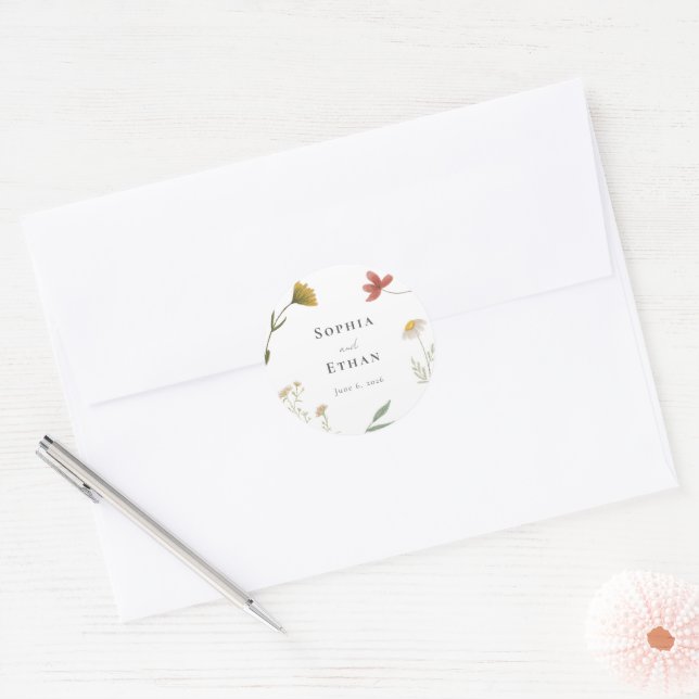 Leander Wildflower Wedding Classic Round Sticker (Envelope)