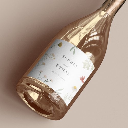 Leander Wildflower Wedding Sparkling Wine Label