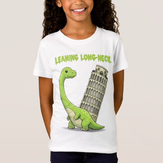 Leaning Long-Neck Cute Brachiosaurus & Leaning Tow T-Shirt (Front)