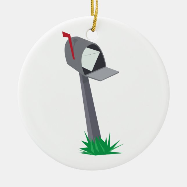 Leaning Mailbox Ceramic Ornament (Front)