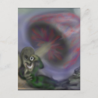 Leaning mushroom critters post card