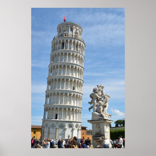 Leaning tower and La Fontana dei Putti Statue Pis Poster