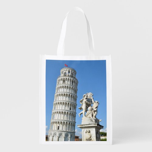 Leaning tower and La Fontana dei Putti Statue Reusable Grocery Bag