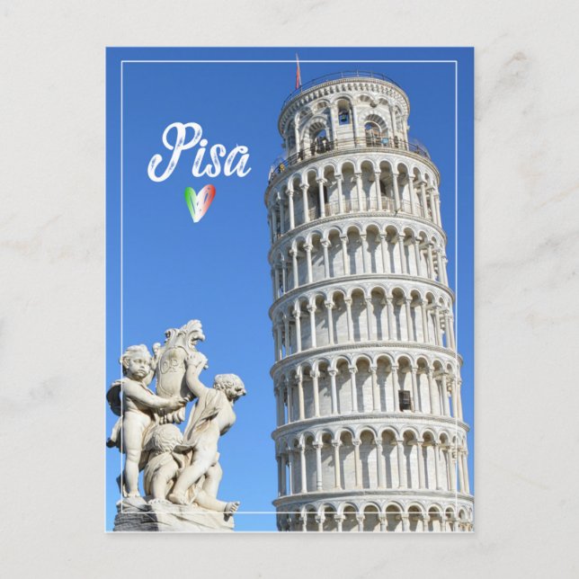 Leaning tower of Pisa and Putti Fountain statue Postcard (Front)