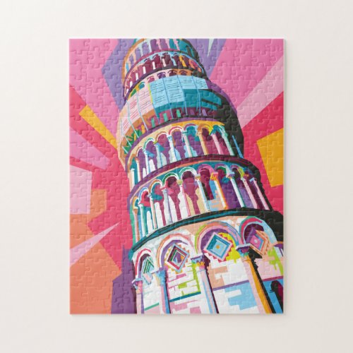 Leaning Tower of Pisa Italy Colorful Pop Art Jigsaw Puzzle