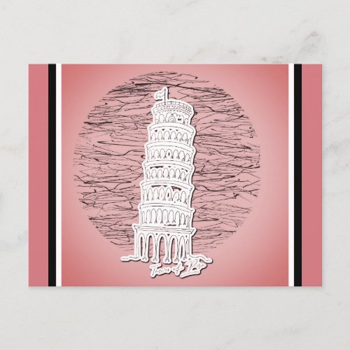 Leaning Tower of Pisa Italy Pink Travel Postcard