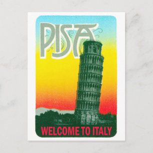 Leaning tower of Pisa, Italy, vintage travel Postcard
