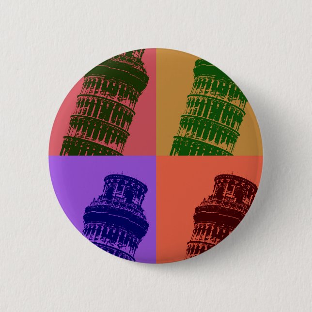 Leaning Tower of Pisa Pop Art Pinback Button (Front)