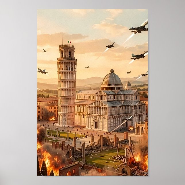 Leaning Tower of Pisa Under Siege Poster (Front)