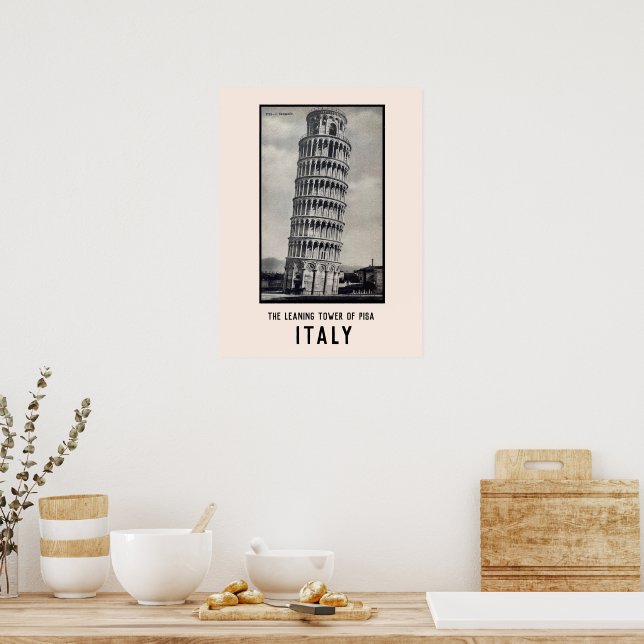 Leaning Tower of Pisa Vintage Italy Postcard Poster (Kitchen)