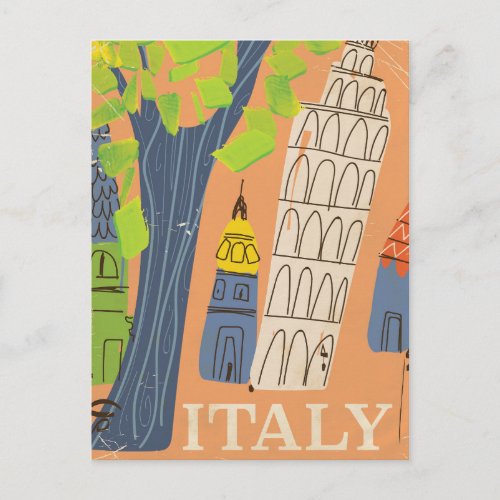 Leaning tower of Pisa vintage travel poster Postcard
