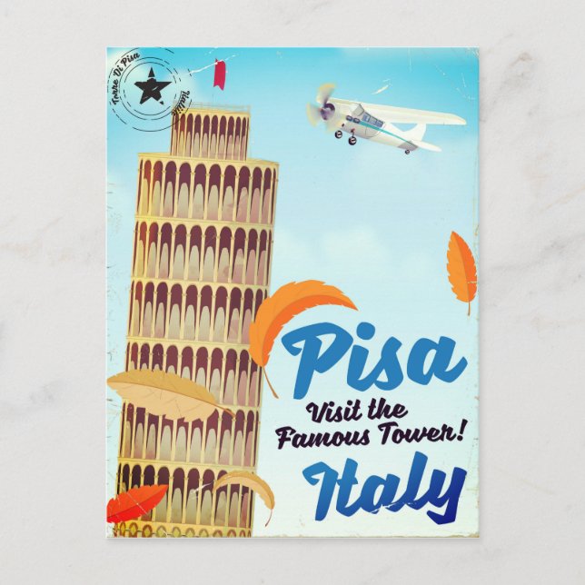 Leaning Tower of Pisa Vintage vacation print. Postcard (Front)