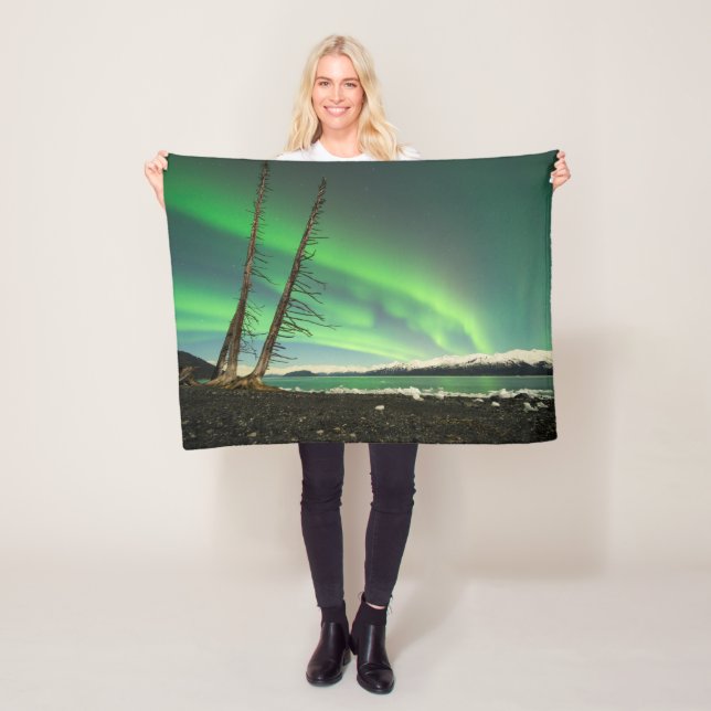 Leaning Tree Aurora Fleece Blanket (In Situ)