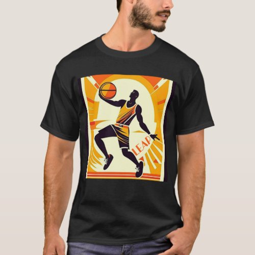 Leap Basketball Art Deco Graphic Design T_Shirt