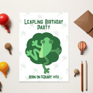 Leap Birthday 29th Febuary Leaper Modern Frog Invitation