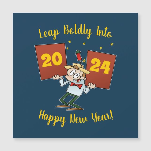 Leap Boldly Into 2024 New Year Celebration Cartoon (Front)