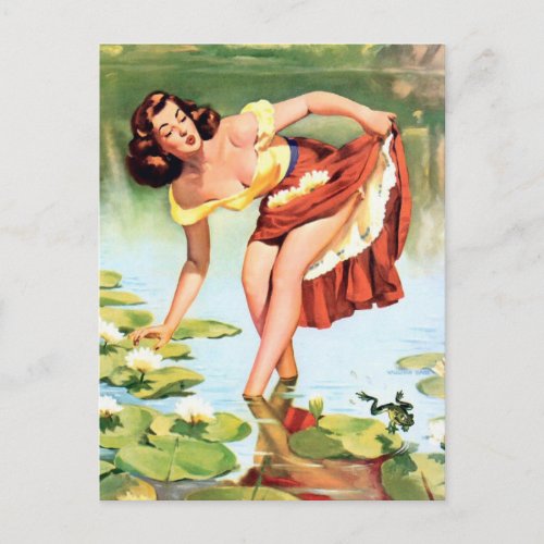 Leap frog _ Vintage pin up girl art  postcard
