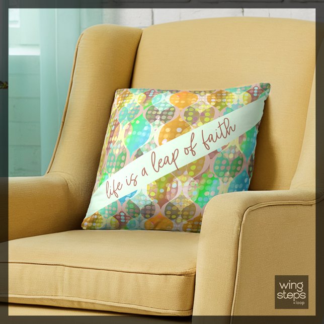 Leap of Faith Polka Dot Waves Teal Orange Neutral Throw Pillow (Creator Uploaded)