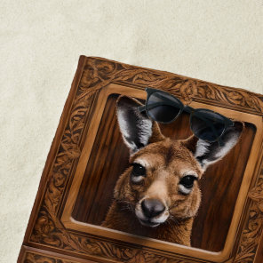 "Leap of Nature: A Kangaroo Wood Print" Beach Towel