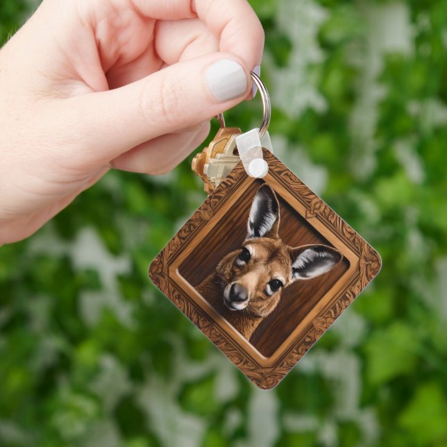 Leap of Nature: A Kangaroo Wood Print, Keychain (Hand)