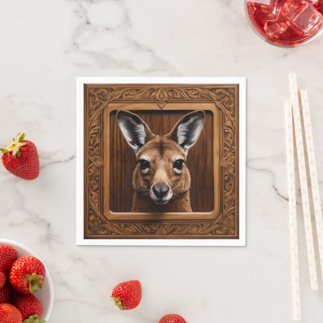 "Leap of Nature: A Kangaroo Wood Print" Napkins (Insitu)